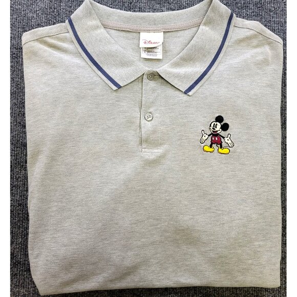 Disney Store Short Sleeve Men's 2 Button Gray Polo XL Embroidered Mickey Cotton - Picture 2 of 7